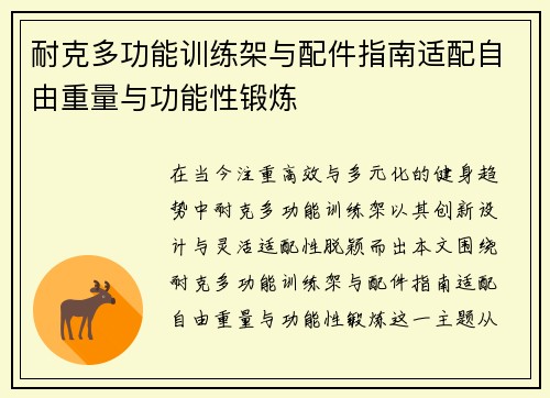 耐克多功能训练架与配件指南适配自由重量与功能性锻炼