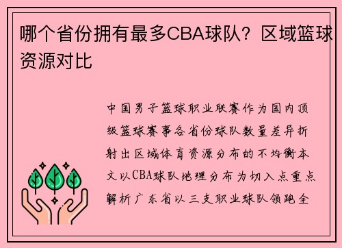 哪个省份拥有最多CBA球队？区域篮球资源对比
